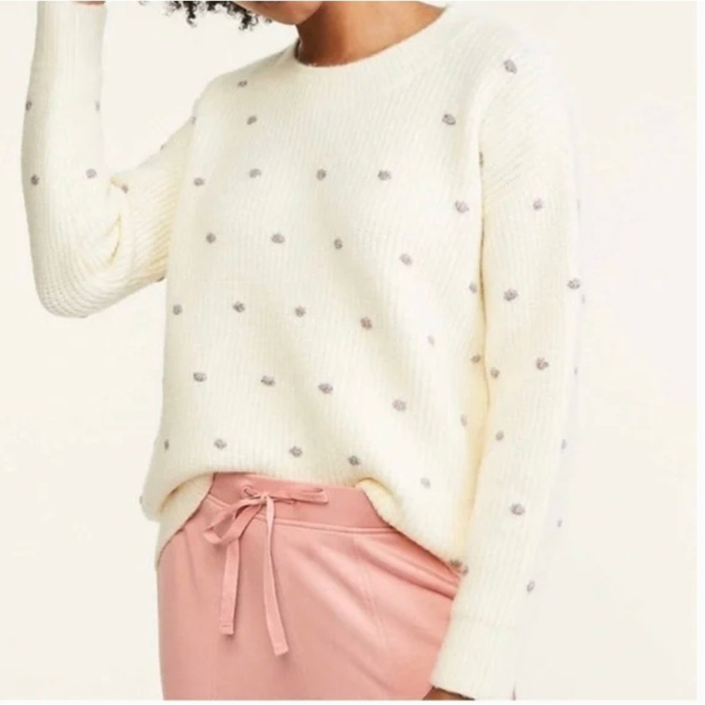 Lou and Grey Cream Confetti Dot Ribbed Wool Blend Sweater Preppy NEW M